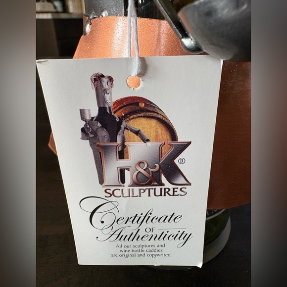 Silver and Brown Metal Wine Bottle Holder - Picture 2 of 4